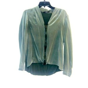 Tahari Green Long Sleeve Top Zip Front Career Medium